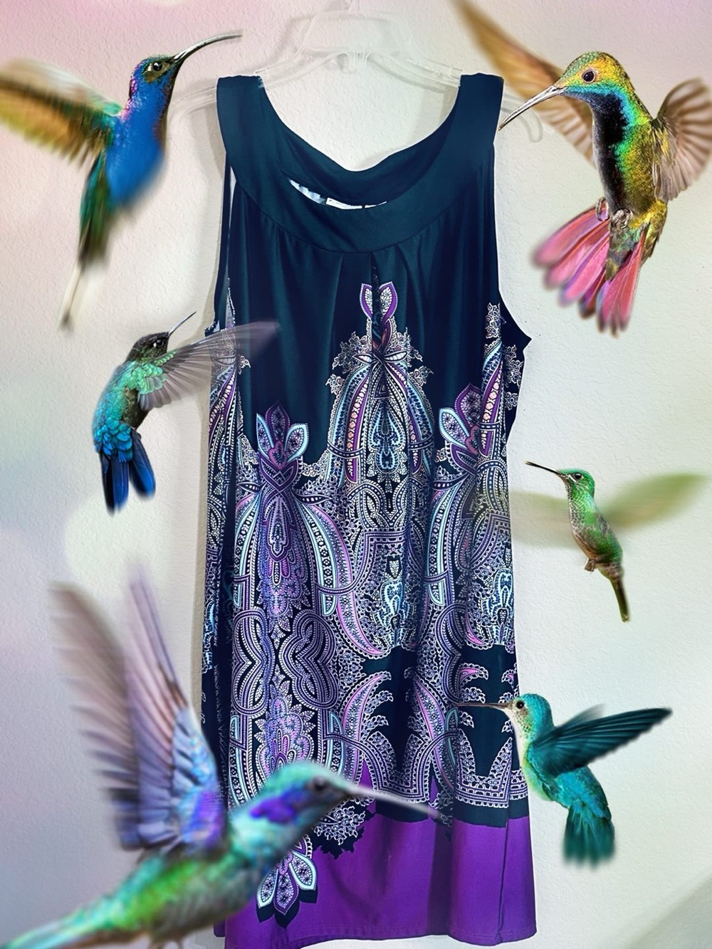 Kim Rogers 2X Dress with Purple and Teal Paisley Print